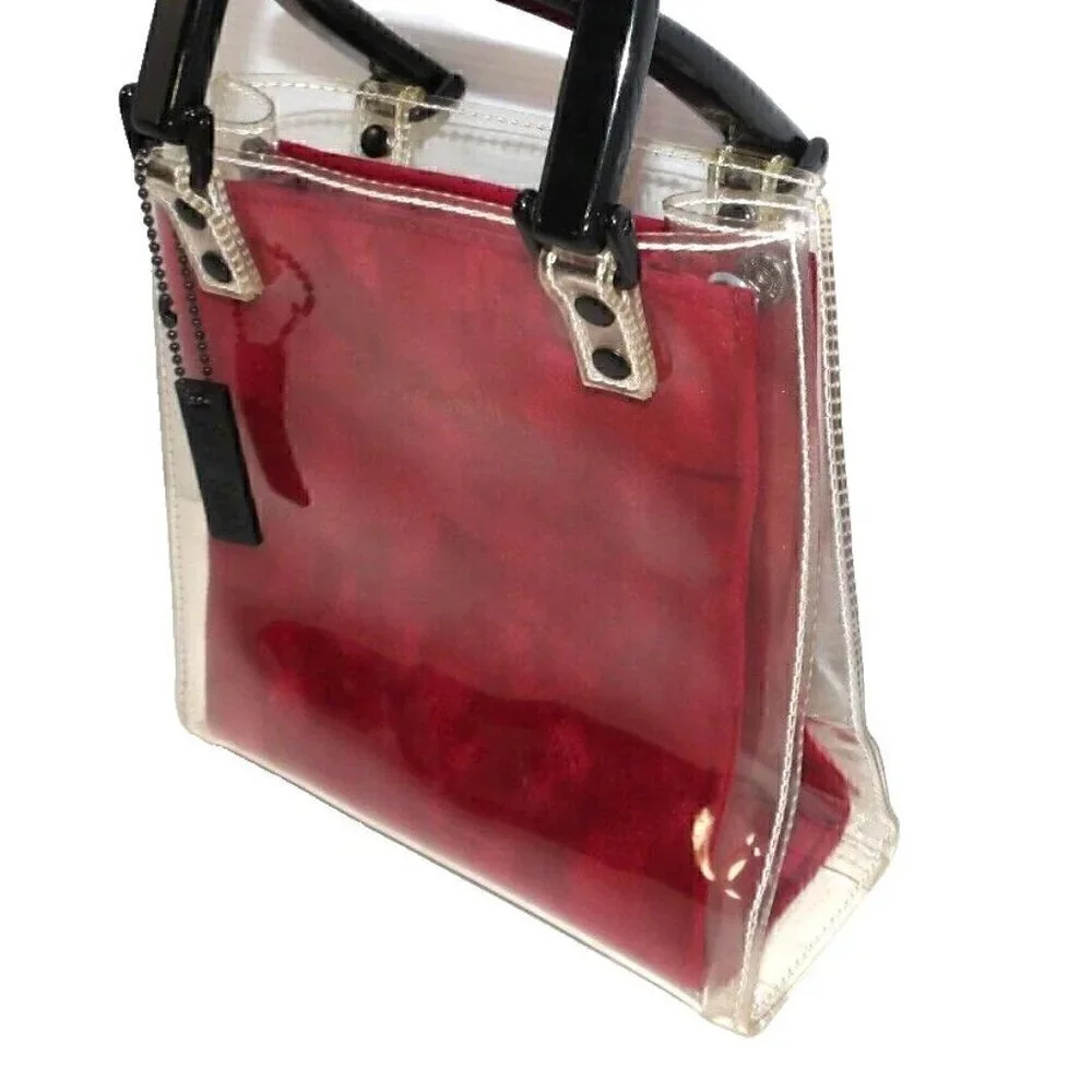 SUZY SMITH dark red fabric bag with clear plastic satchel, handbag, purse